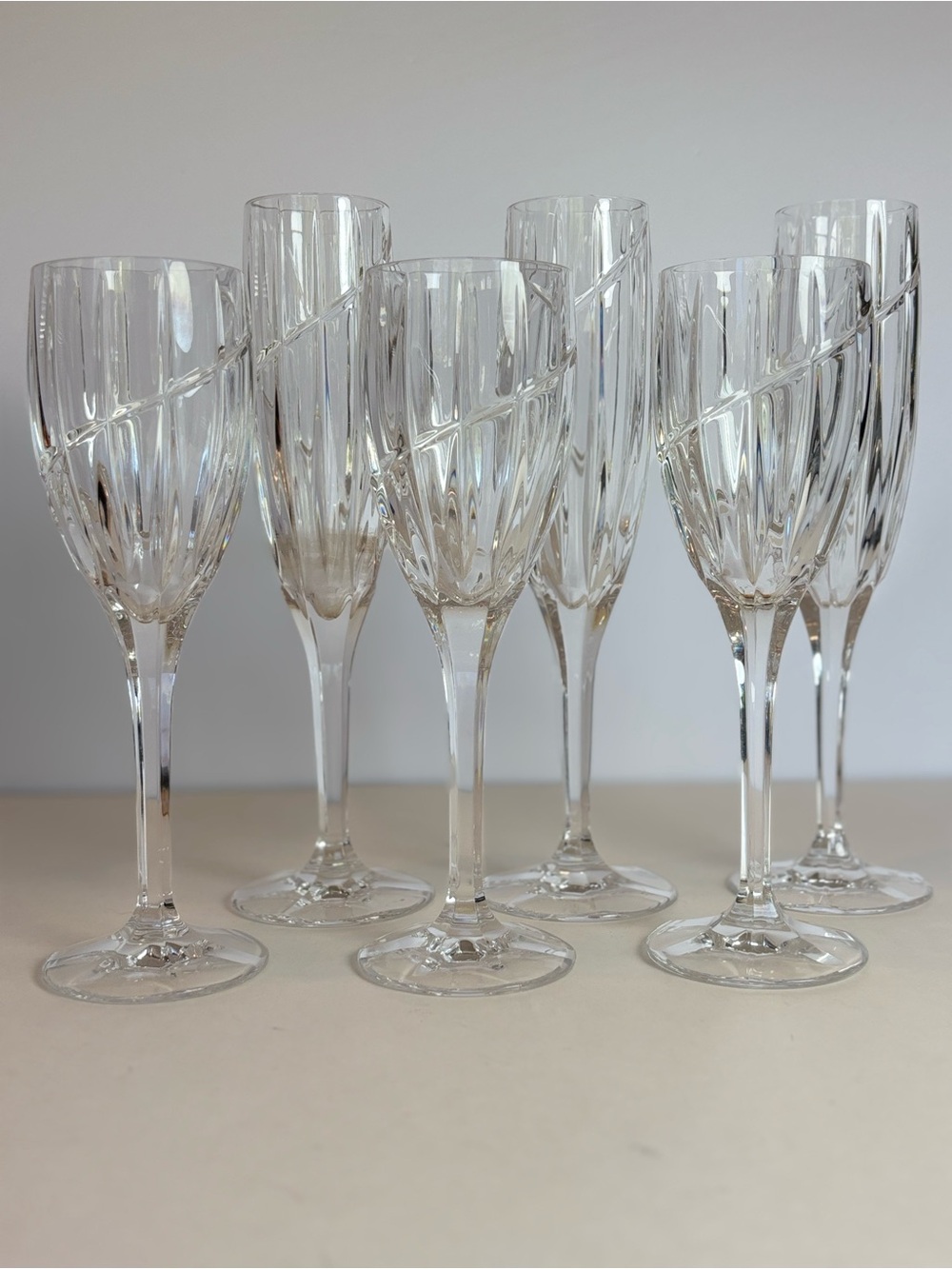 Vintage Mikasa Uptown Style 24% Lead Crystal Stemware Set of 6 Wine & Champagne